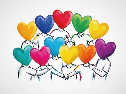 Hands holding heart balloons isolated on white background