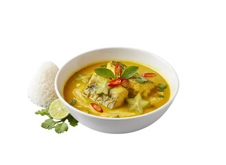 Close up Delicious Traditional Thai Fish Curry with Star Fruit Cuisine