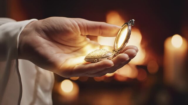 Holding Open Vintage Locket With Glowing Light Inside