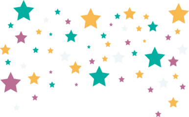 Colorful scattered stars creating a festive and joyful pattern on a dark background