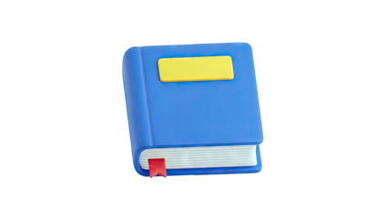 3D Blue Book with Yellow Label and Red Bookmark