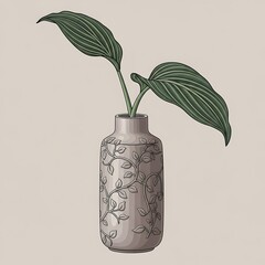 Elegant Plant Illustration in a Decorative Vase.