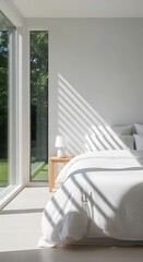 Sunlit Serenity - Minimalist Bedroom with Natural Light and Clean Lines.