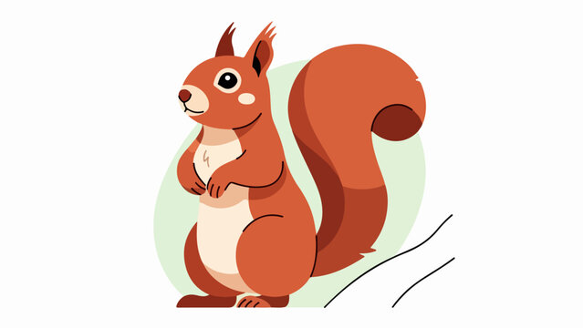 Cartoon illustration of a friendly brown squirrel with a cream belly standing on hind legs on a light green background