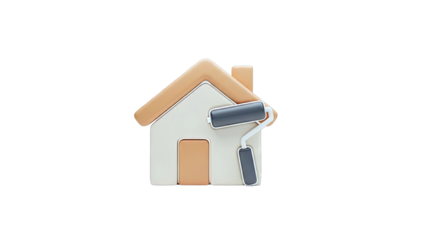 3D House Icon with Paint Roller