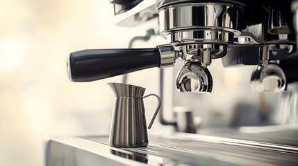 A Professional Espresso Machine Prepared for the Perfect Brew Glistening Stainless Steel and Italian Craftsmanship Await the Morning Coffee Ritual