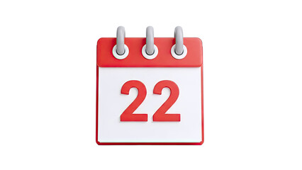 3D Render of a Red and White Calendar Showing the Number 22