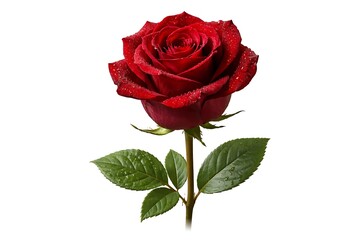 Fototapeta premium Single red rose with water drops, isolated on white background