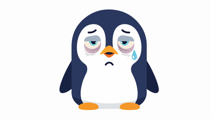 Obraz premium Anthropomorphized penguin with expressive blue eyes and orange beak on light gray background