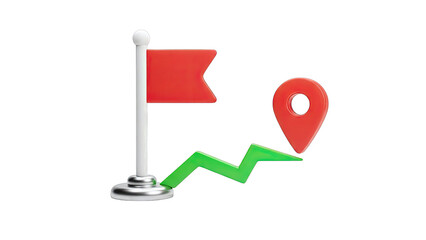 3D Flag and Location Pin with Growing Green Arrow