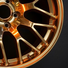 Close-Up of a Shiny Gold Car Wheel Rim.
