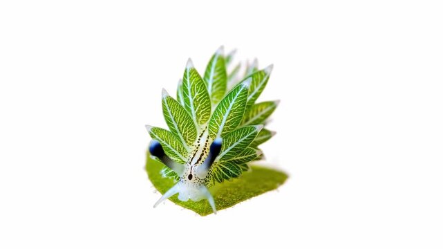 Close-up of a vibrant green sea slug on a white background.