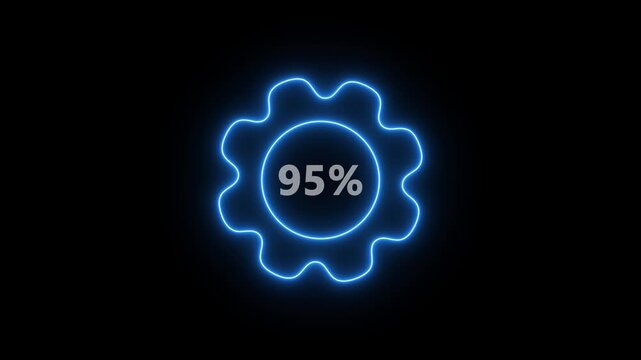 Glowing Blue Gear with 95 Percent Progress Indicator on Dark Background gear progress indicator neon light