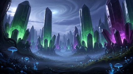 Fantasy Crystal Caves with Glowing Formations.