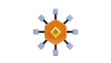 3D Abstract Network Icon with Hexagonal Core