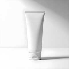 White cosmetic soft tube standing on surface with strong side shadow for branding mockup