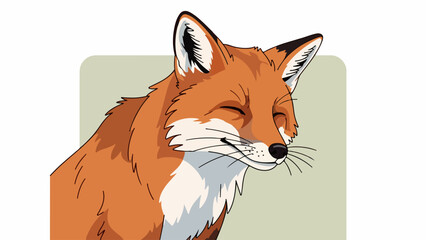 Obraz premium Vibrant illustration of a relaxed fox with earthy brown and orange fur, white chest and tail tip, black nose, and muted green background