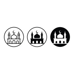 Obraz premium Three islamic mosque icons in circular frames black and white design