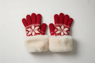 Pair of Christmas Gloves Aligned Side by Side on Neutral Background