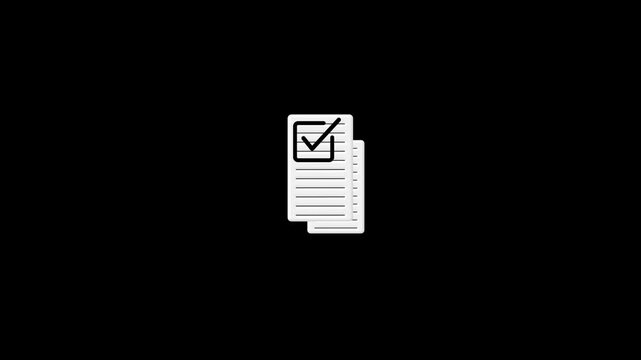 Icon of a checklist with a checkmark on a black background document paper. 4k video 