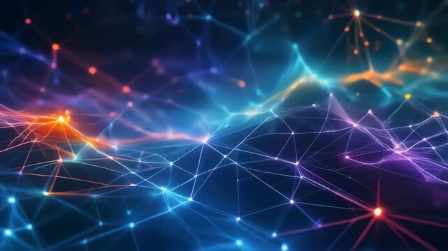 Abstract digital network with interconnected blue lines and nodes.