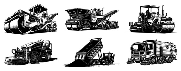 Set of heavy road construction machinery and asphalt paving vehicles © AnjaliDesai