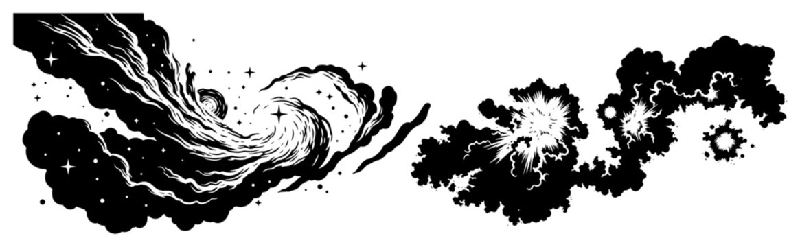 Abstract cosmic clouds and magic smoke swirls with stars