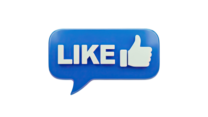 3D Blue "LIKE" Speech Bubble with Thumbs Up Icon