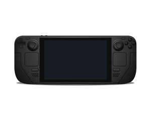 Modern portable handheld gaming console illustration with blank screen mockup