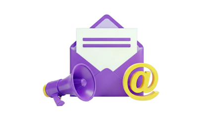 3D Email Marketing Icons: Megaphone, Envelope, and At Symbol