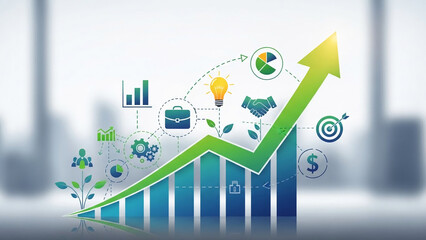 Obraz premium Business growth chart with upward arrow representing success and financial progress ideal for presentations and infographics