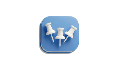 3D Icon of White Pushpins on Blue Square