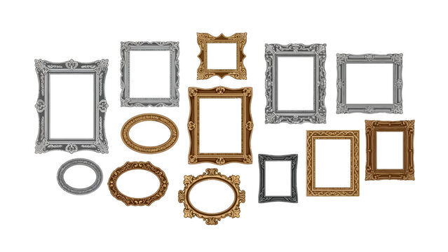 Elegant ornate picture frames collection in gold and silver tones