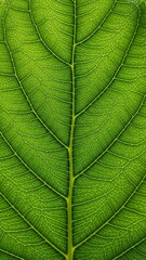 Obraz premium Daun hijau cerah dengan urat yang rumit dan tekstur alami.