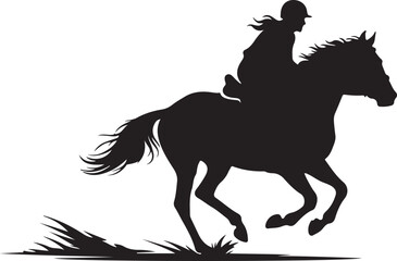 Rider on Horse Black Silhouette Icon &ndash; Horseback Riding Illustration