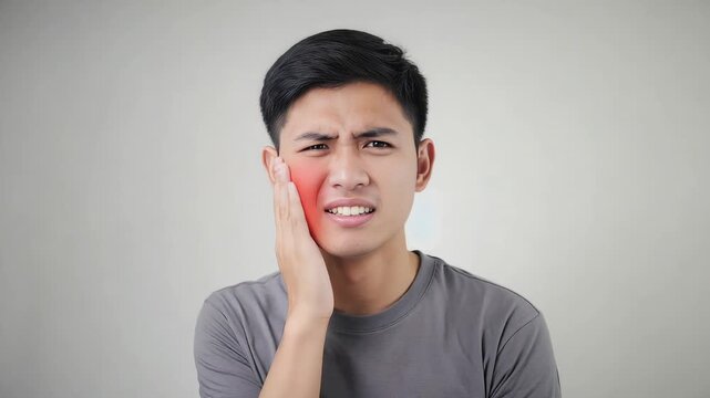Young Man Holding Sore Jaw and Expressing Sharp Toothache Pain Representing Dental Emergency or Sensitive Teeth
