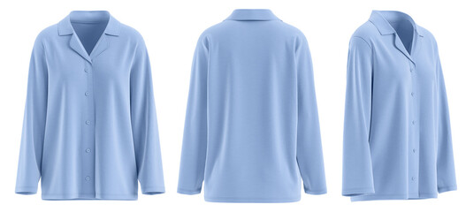 Shirt Notched Collar Button-Front Pajama-Style Sleepwear for Women, skyblue