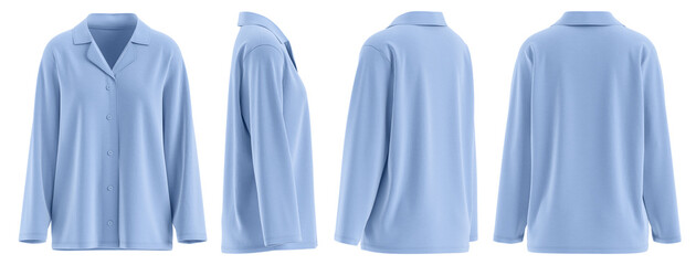Shirt Notched Collar Button-Front Pajama-Style Sleepwear for Women , skyblue color 