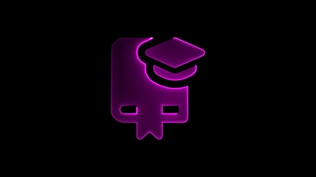 Neon purple graduation cap on book symbol education learning academic achievement