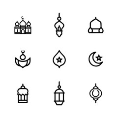 Ramadan Lantern & Islamic Elements Line Icon Set