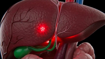 Human Liver Anatomy with Inflamed Area.