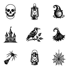 Halloween Scary Icons | Skull, Ghost, Witch Pot, Horror Elements