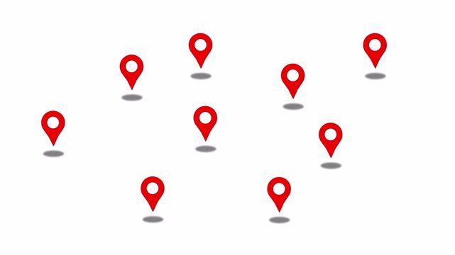 Looping animation of red map location pin bouncing on white background
