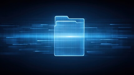 Futuristic Concept of Digital File Storage with Bright Glowing Grid Network Background and Cloud Technology Visualization in Blue Tones