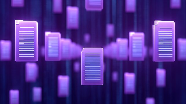 Futuristic Cloud Storage Concept With Digital Files in a Networked Environment Featuring a High-Tech Background and 3D Elements - Powered by Adobe