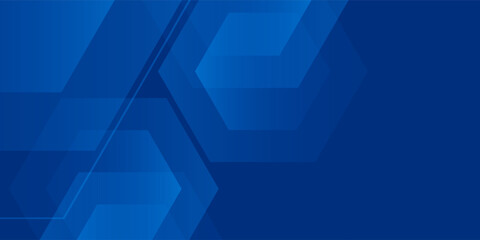 Abstract blue gradient modern geometric glowing hexagon background. Hexagon blue shape composition. Technology website, banner, poster, brochure, invitation