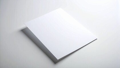 Blank white paper card folded in half and casting a shadow on a plain light gray background, representing potential and opportunity for design