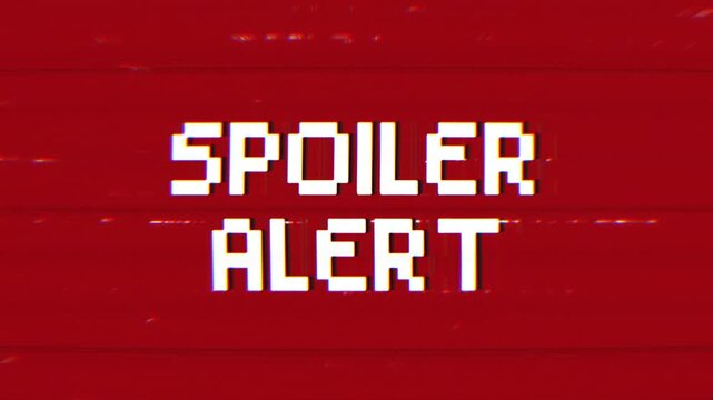 Spoiler Alert title animation with a retro glitch effect on a vibrant red background. Perfect for urgent warnings in movies, TV shows, gaming, and social media content.