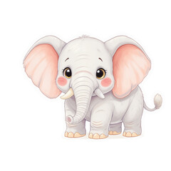 Naklejka premium Cheerful pink and gray baby elephant cartoon character with a cute baby mammal in a fun safari nature for wild animal clipart and zoo mascot art drawing
