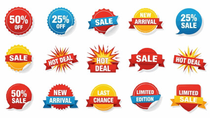 Collection of Sale and Discount Badges and Stickers.